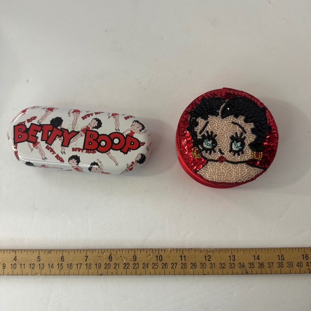 Betty Boop Glasses Case and Sequined Jewelry Box Set Red White Vintage Style